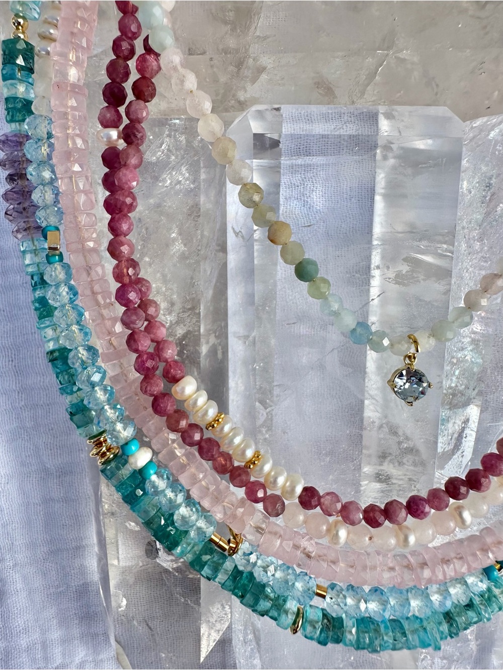 Bali Rice Pearls & Ruby Beaded Crystal Wrap Necklace - Elegant!